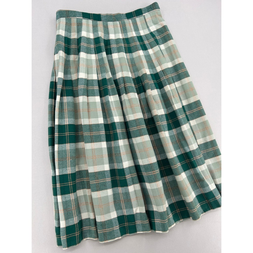 Borderglen Green Plaid Wool Blend Kilt Skirt Made in UK Buckle Wrap Midi NWT - Picture 4 of 14